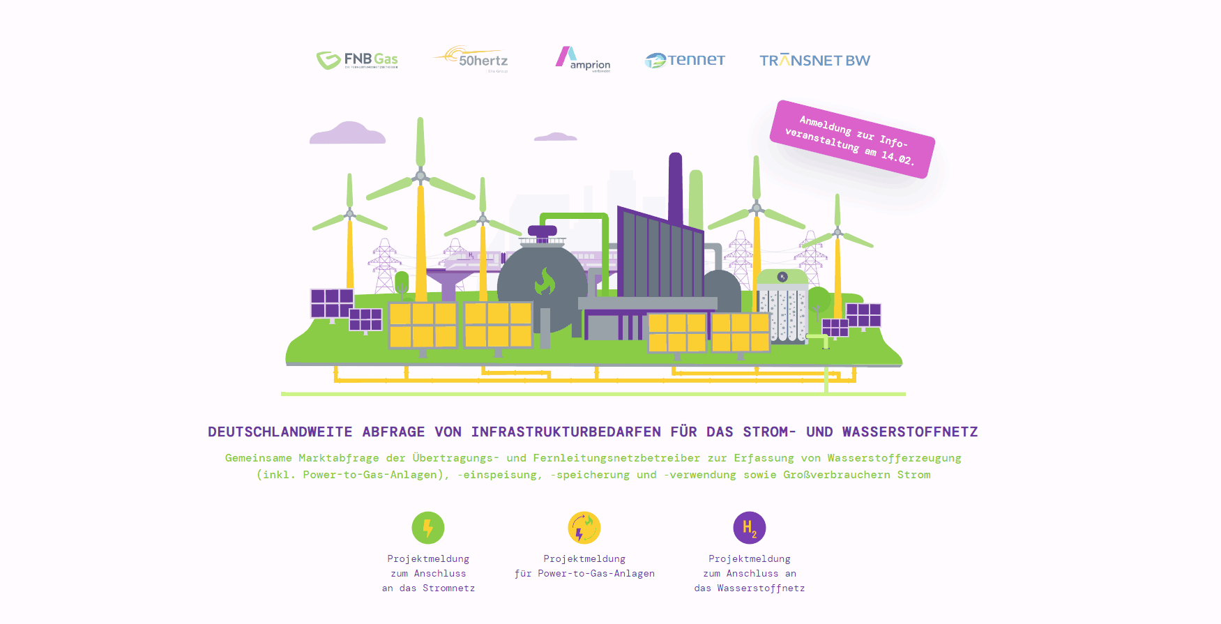 Screenshot und Vorschau der Website zur Bedarfsabfrage für das Strom-, Gas- & Wasserstoffnetz